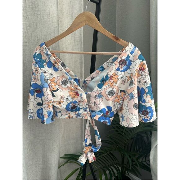 Zara Floral Crop Tie Back Boho Girly‎ Beachy Top Medium - Picture 2 of 4